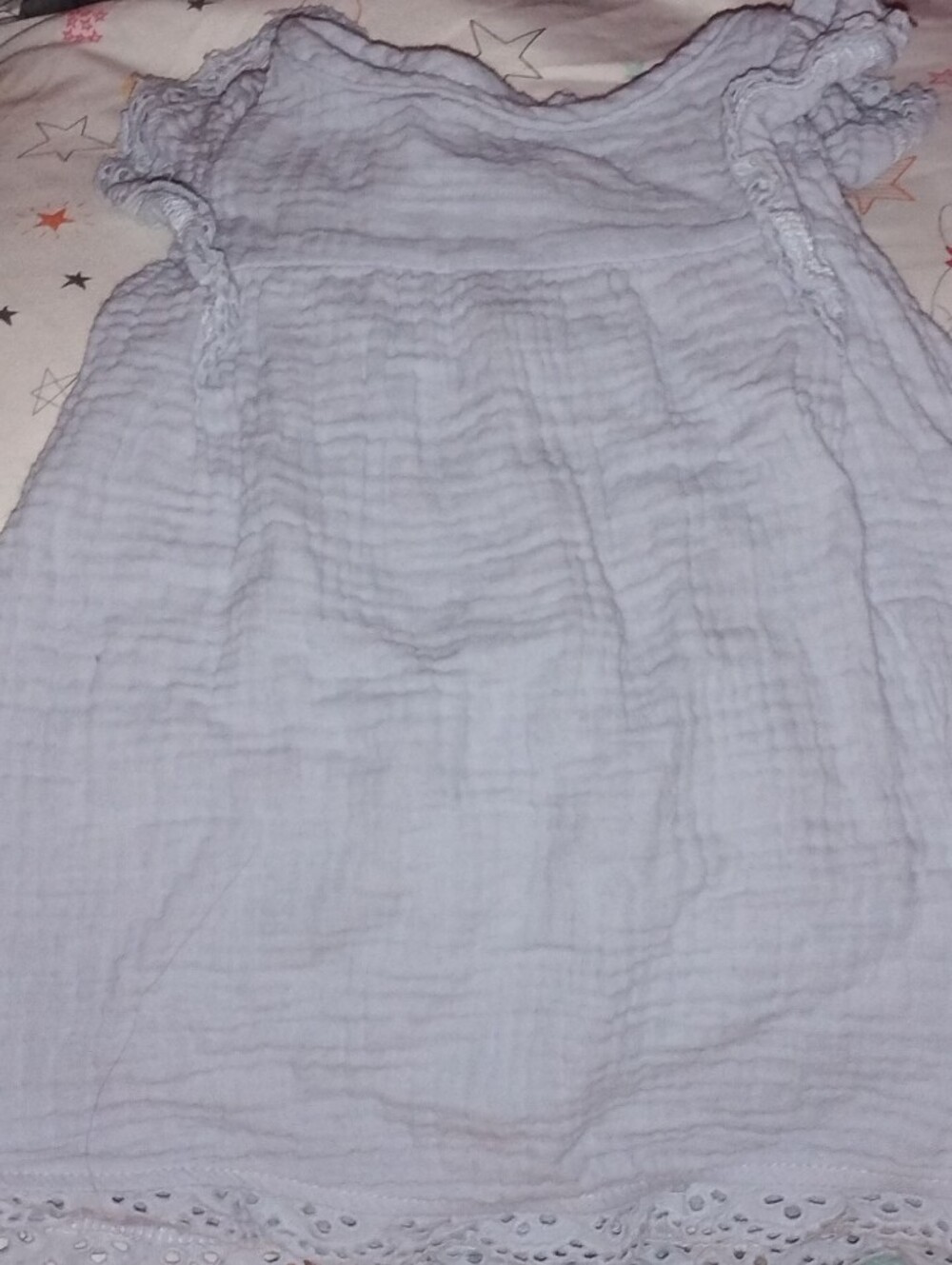 Baby/Infant Girls Light Blue Cotton Gauze Short Sleeve Dress with Eyelet Hem